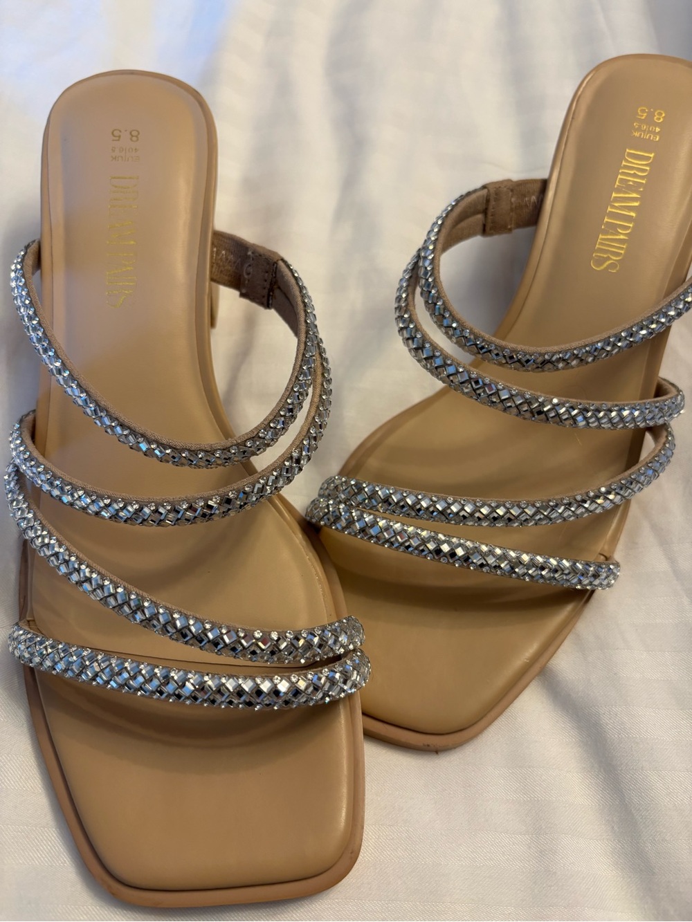 Rhinestone Strappy Block Heel Comfortable Sandals Slides Dress Shoes